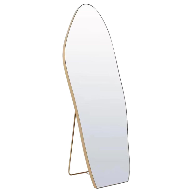 Asymmetric Gold-Frame Cheval Floor Mirror with Stand