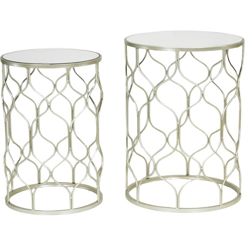 Side Table With Mirror Top Set of 2 - Champagne