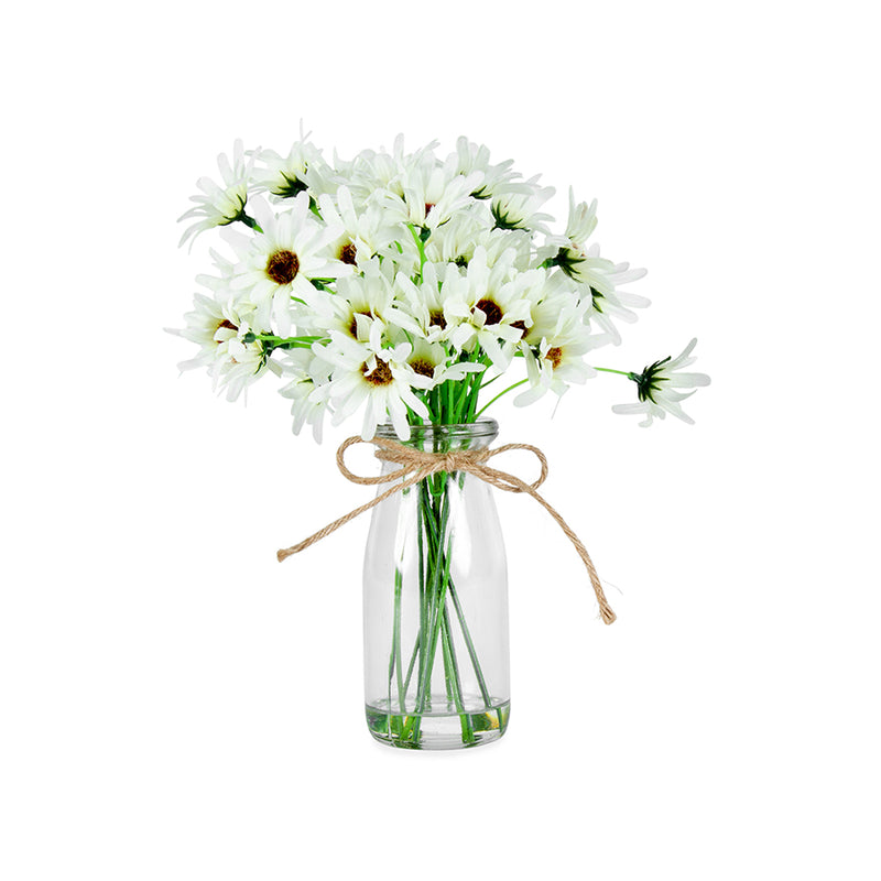 Artificial White Chrysanthemum in Glass Vase