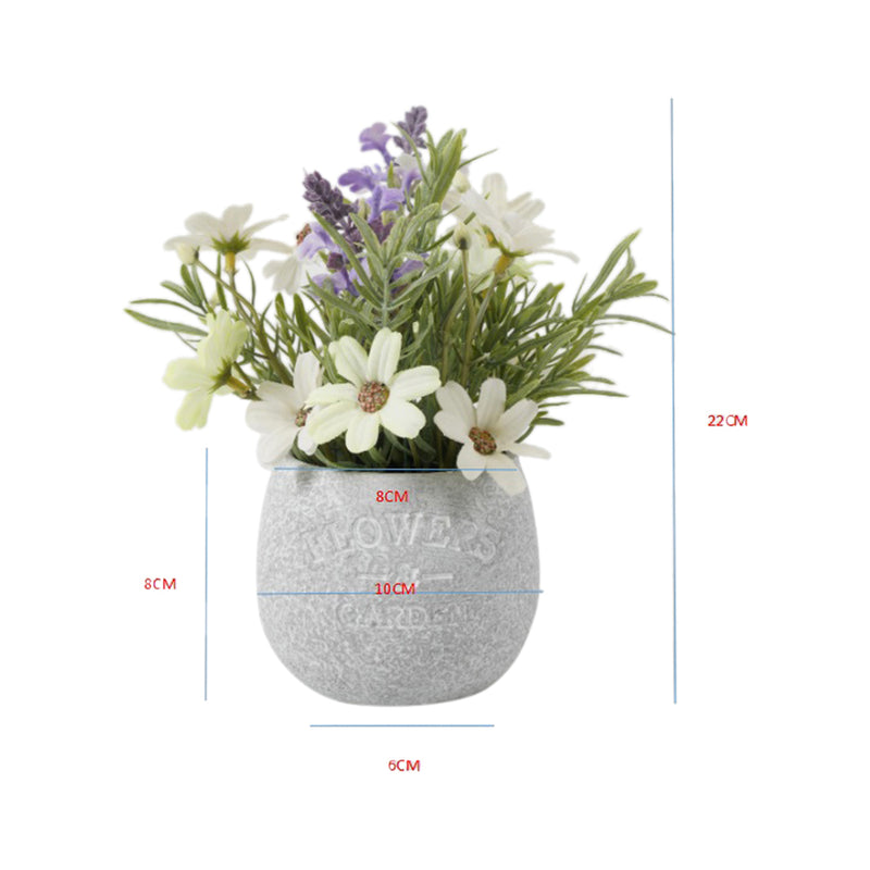 Artificial Lavender and Daisy Bunch in Grey Pot
