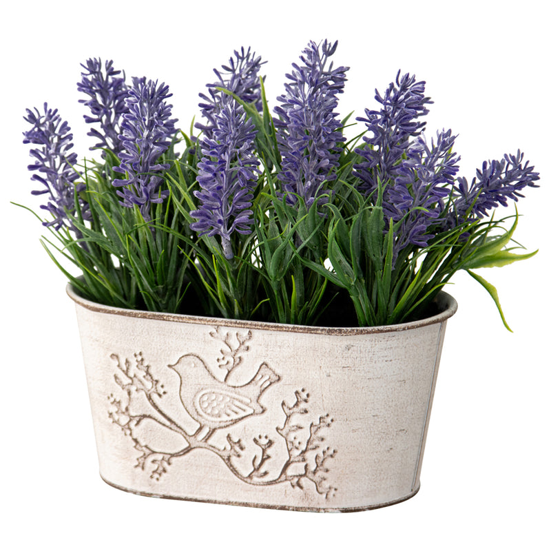 Artificial Lavender Plant in Oval Pot with Bird