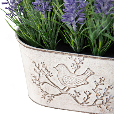 Artificial Lavender Plant in Oval Pot with Bird