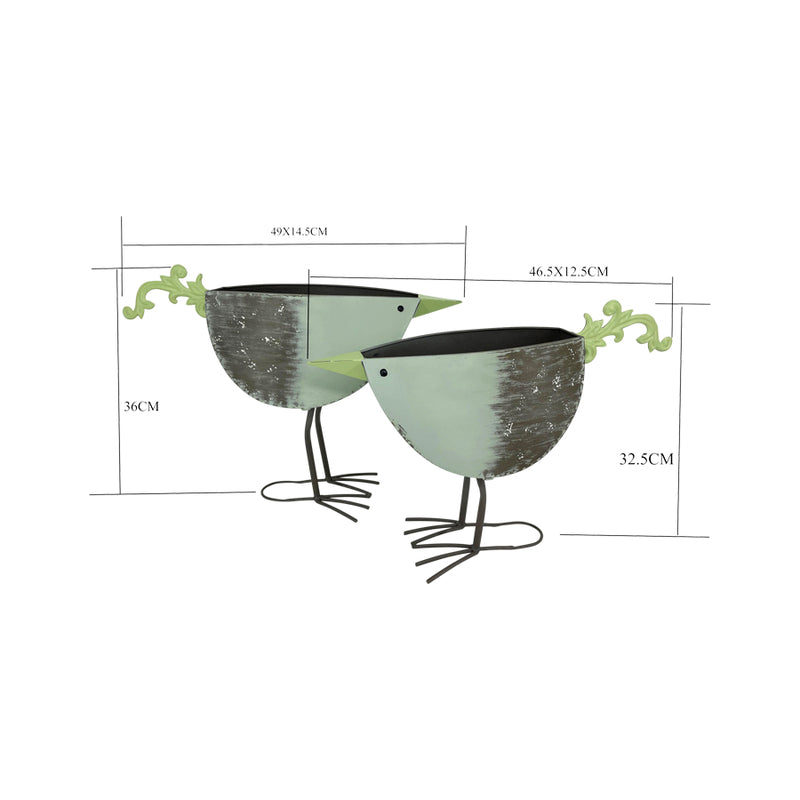 Set of Two Nested Green Bird Planters Storage