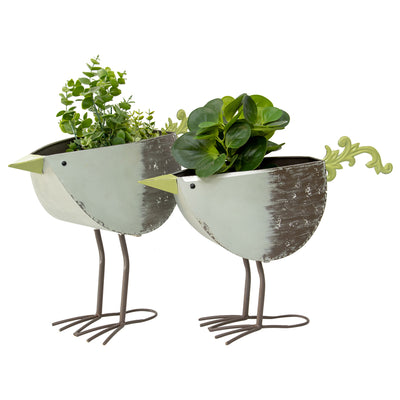 Set of Two Nested Green Bird Planters Storage