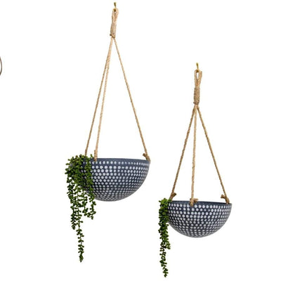 Set of 2 Nested Hanging Dimple Planters with Rope