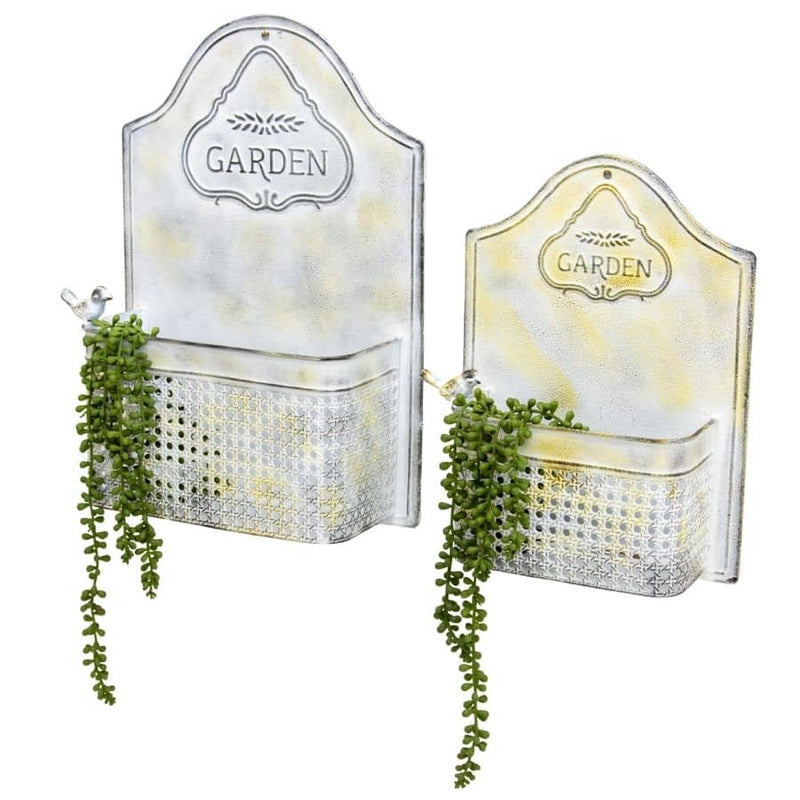Set of 2 Nested Garden Wall Planters with Perched Bird