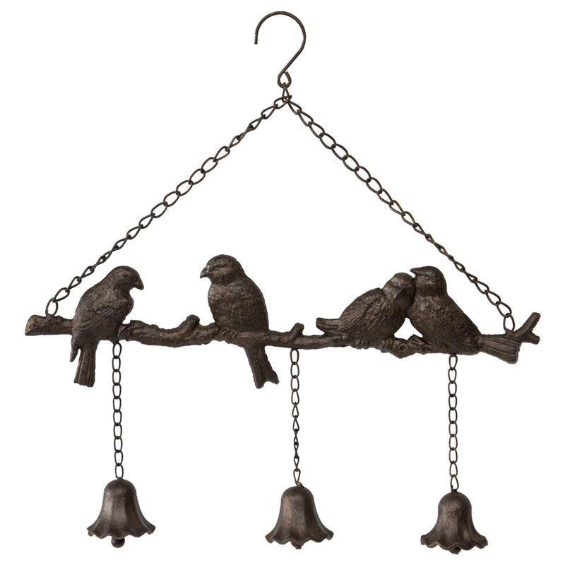 Hanging Lovebirds on Branch with 3 Bells