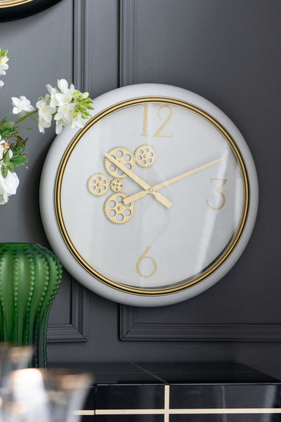 White & Gold Gear Clock