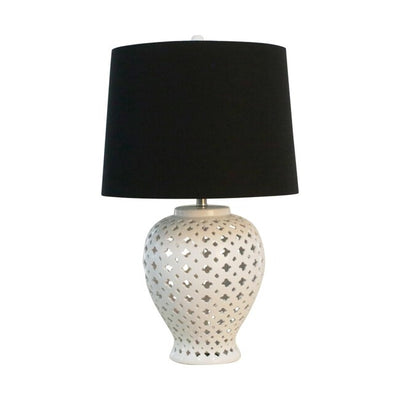 Lattice Tall White Table Lamp with Black Shade