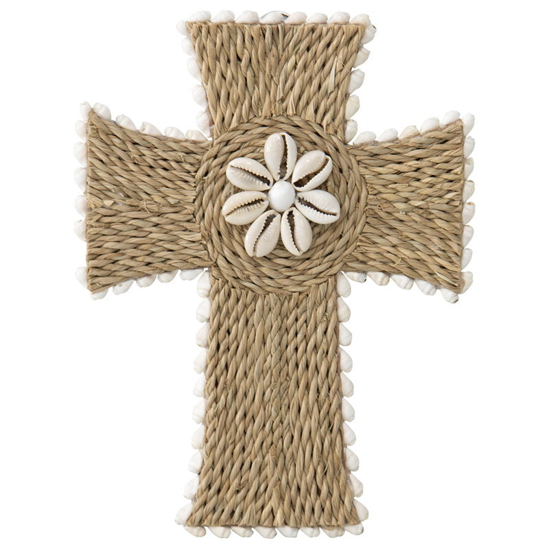 Handcrafted Shell & Broad Weave Wall Hanging Cross