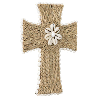 Handcrafted Shell & Broad Weave Wall Hanging Cross
