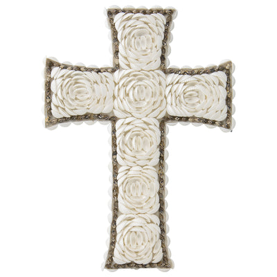 Handcrafted Weave & White Shell 'Flower' Wall Hanging Cross