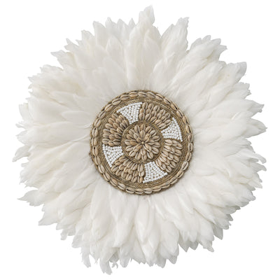 Handcrafted Round Hanging Feather & Shell Wall Art