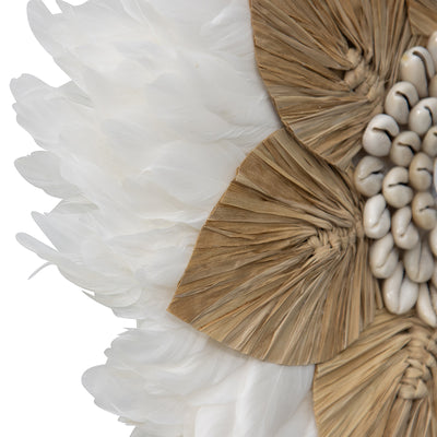Handcrafted Round Hanging Feather & Shell Flower Wall Art