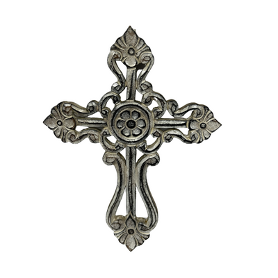 A Handcrafted Ornate Taupe Scroll-Design Wall Cross