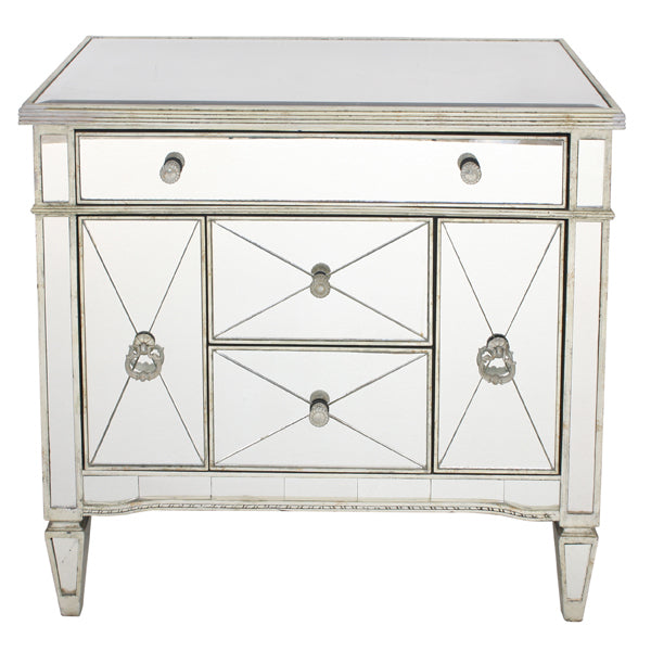 Mirrored Dresser Nightstand Antique Ribbed with 5 Drawers