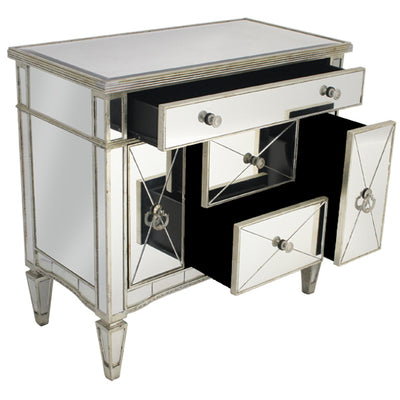 Mirrored Dresser Nightstand Antique Ribbed with 5 Drawers