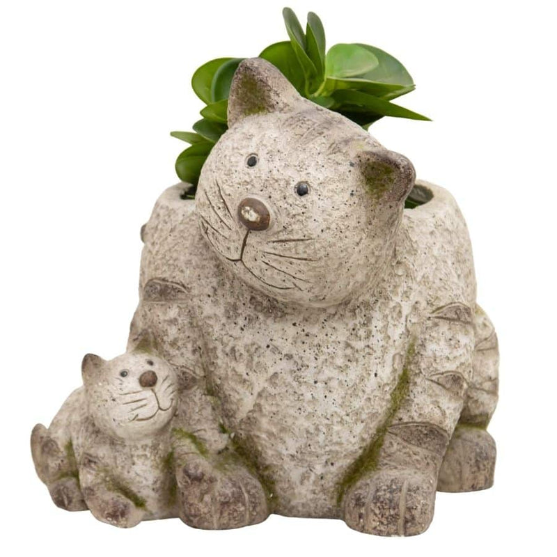 Cat with Kitten Planter with Hole & Plug