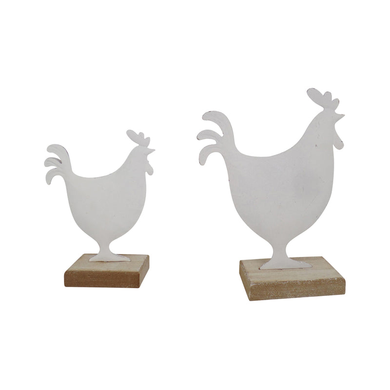 Set of 2 Dad & Son French Country Roosters on Base