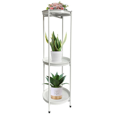 Round White 3-Shelf Display/Plant Stand