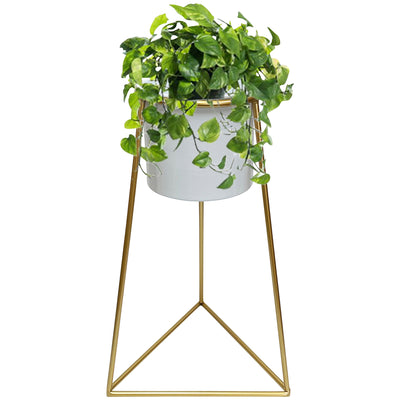 White Planter on Gold Pyramid Stand