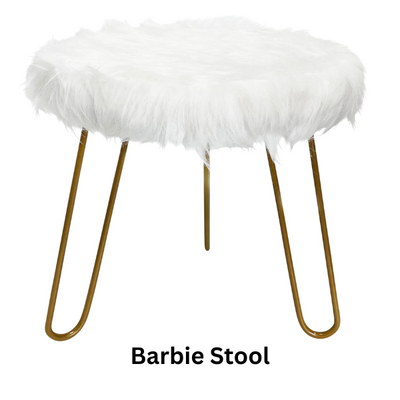 Faux Fur Shaggy White 3-Legged Stool/Footstool - Barbie Stool