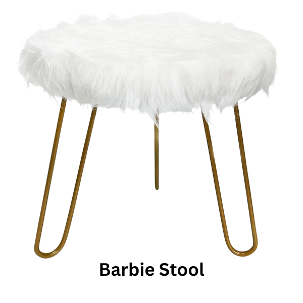 Faux Fur Shaggy White 3-Legged Stool/Footstool - Barbie Stool