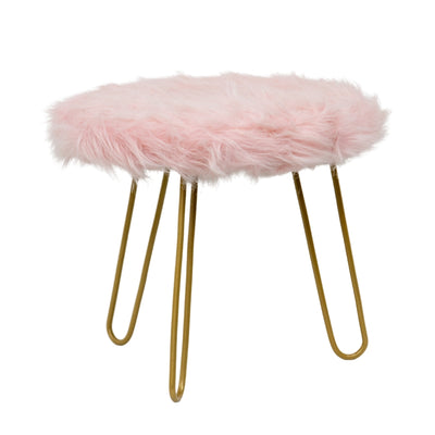 Faux Fur Shaggy Pink 3-Legged Stool/Footstool - Barbie Stool