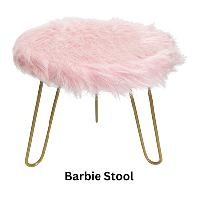 Faux Fur Shaggy Pink 3-Legged Stool/Footstool - Barbie Stool
