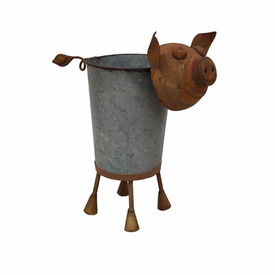 Rusty Pig Planter with Galvanised Pot