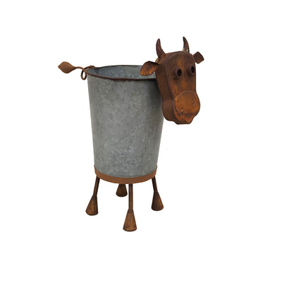 Rusty Cow Planter with Galv Pot