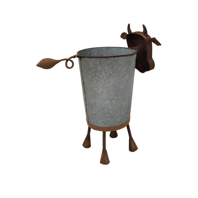 Rusty Cow Planter with Galv Pot