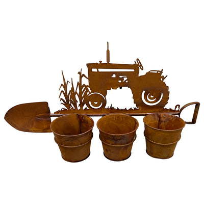 Three Pot Wall Planter on Shovel with Tractor