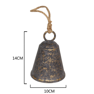 Distressed Grey Decorative Bell with Rope Handle