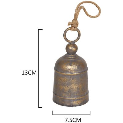 Distressed Gold Decorative Bell with Rope Handle