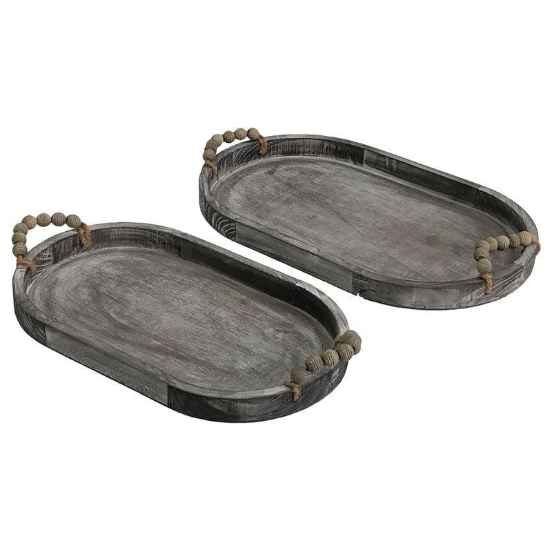 Set of 2 Nested Rustic Oval Trays with Handles