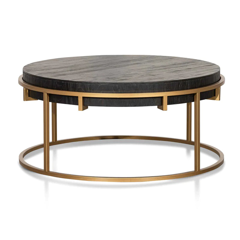 Wooden Round Coffee Table with Golden Iron Legs