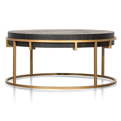 Wooden Round Coffee Table with Golden Iron Legs