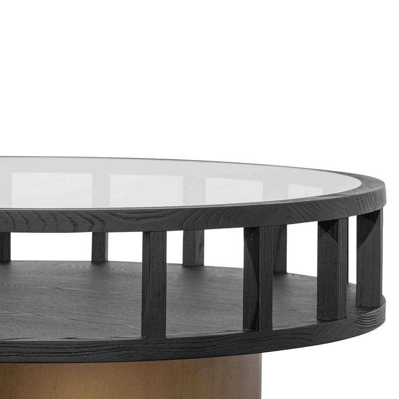 Round Black Coffee Table with Antique Golden Leg
