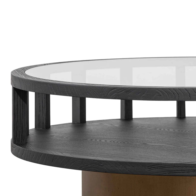 Round Black Coffee Table with Antique Golden Leg
