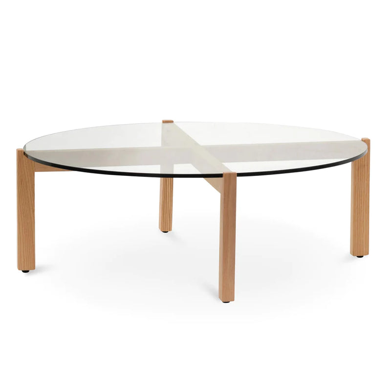 Round Glass Top Coffee Table - Natural