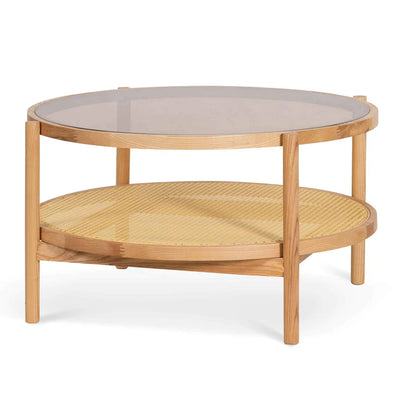 Round Glass Top with Woven Rattan Coffee Table