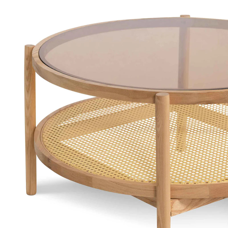 Round Glass Top with Woven Rattan Coffee Table