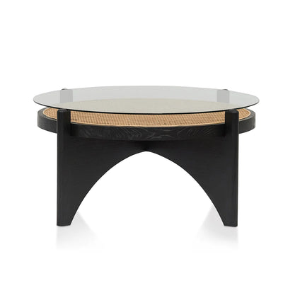 Round Glass Coffee Table with Rattan