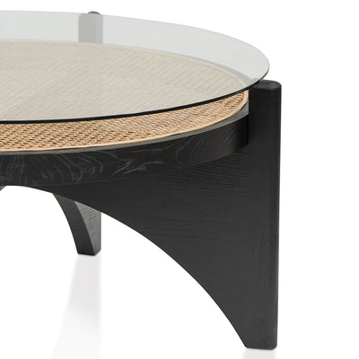 Round Glass Coffee Table with Rattan