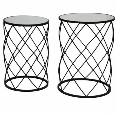 Side Table With Mirror Top Set of 2 - Black