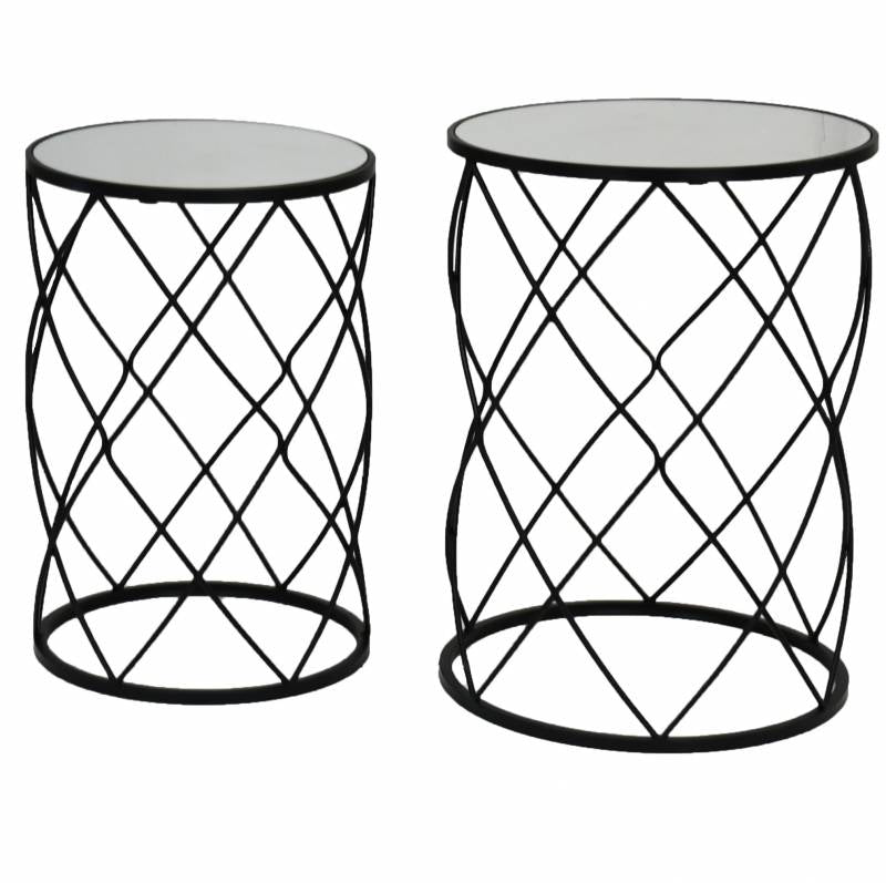 Side Table With Mirror Top Set of 2 - Black