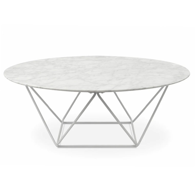 Round Marble Coffee Table with White Base