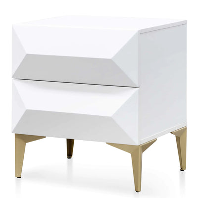 Geometric White Wooden with Gold Legs Side Table