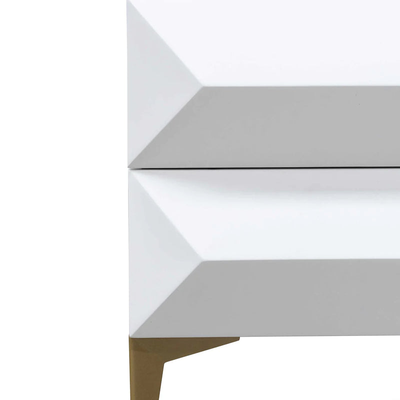 Geometric White Wooden with Gold Legs Side Table